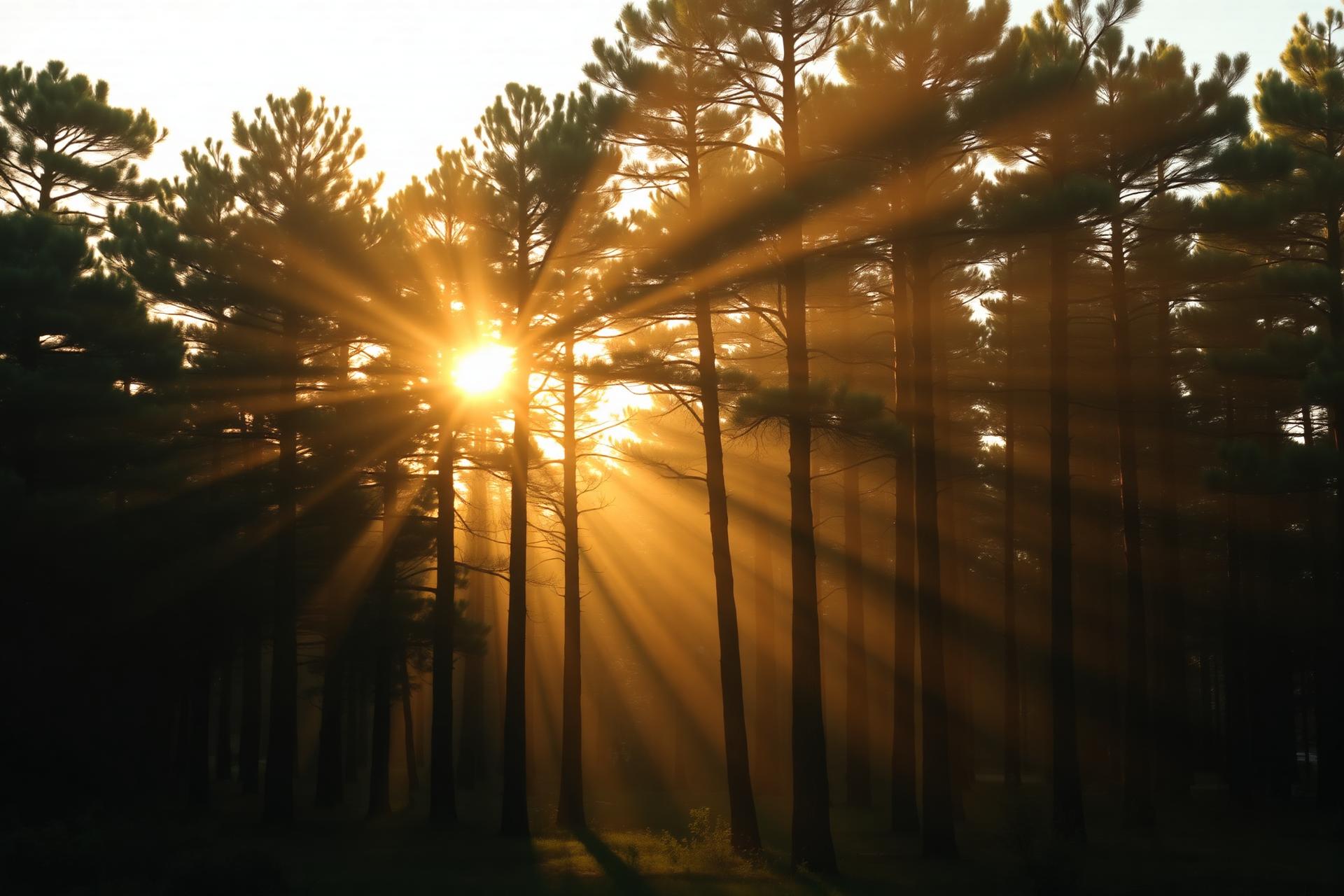 Sunrise through Piney Woods near Warren, Texas